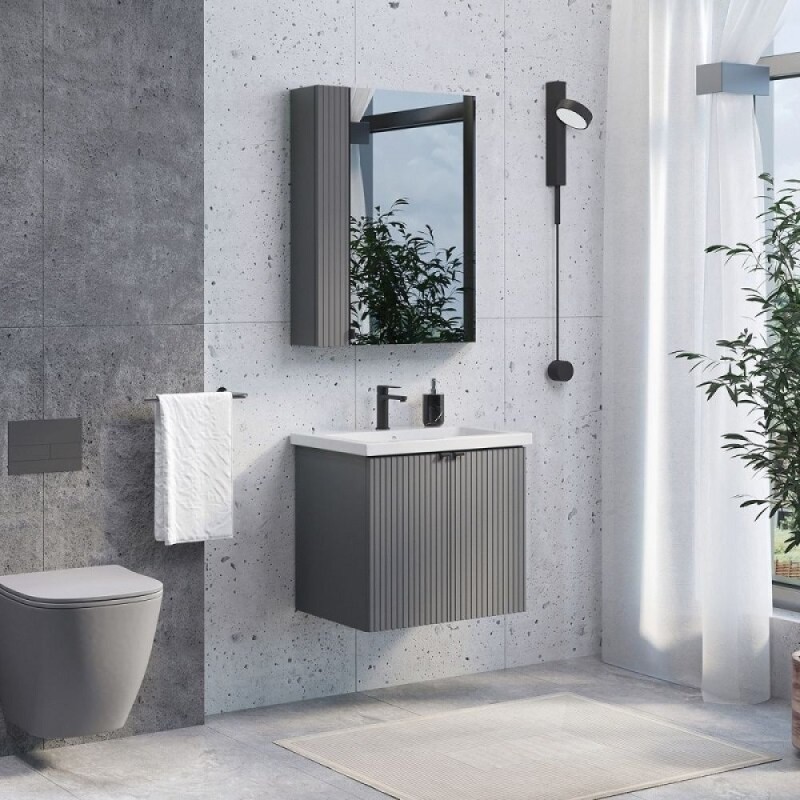 Тумба с раковиной Comfortу Лима 00-00019236, 60 см, подвесная, цвет антрацит