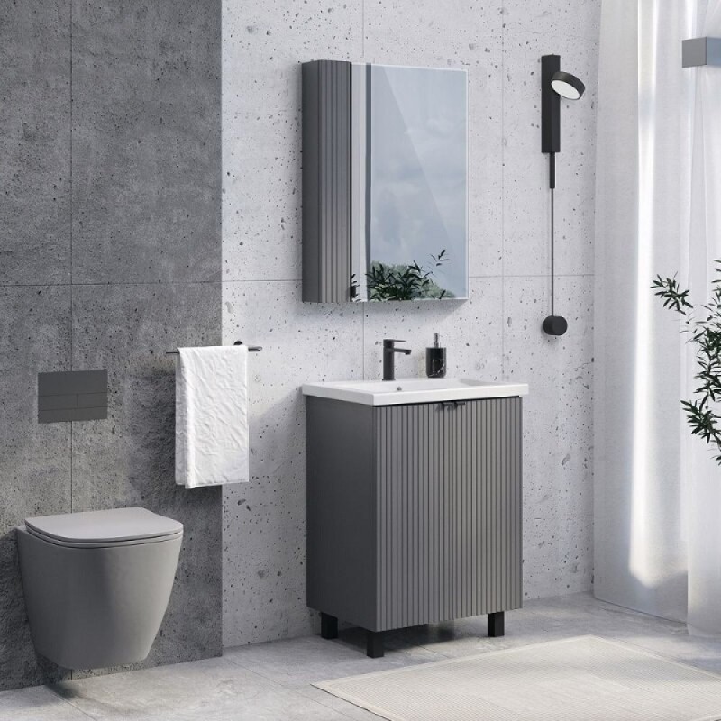 Тумба с раковиной Comfortу Лима 00-00019240, 60 см, напольная, цвет антрацит