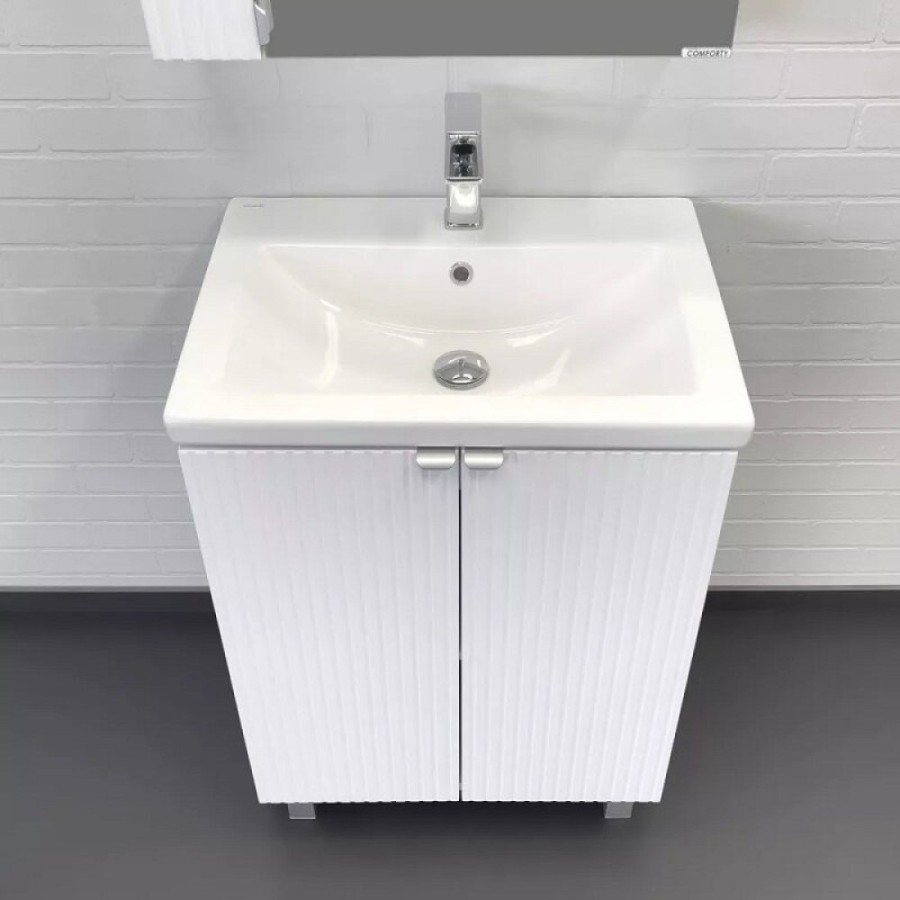 Тумба с раковиной Comfortу Лима 00-00019241, 60 см, напольная, цвет белый матовый
