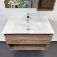 Тумба с раковиной Comfortу Бордо 00-00019288 (00-00019288CF), 90 см, подвесная, дуб темно-коричневый, раковина Comforty 9090M белая