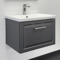 Тумба с раковиной Comfortу Бросно 00-00020428 (00-00020428CF), 60 см, подвесная, оружейная сталь, раковина Como 60, белая