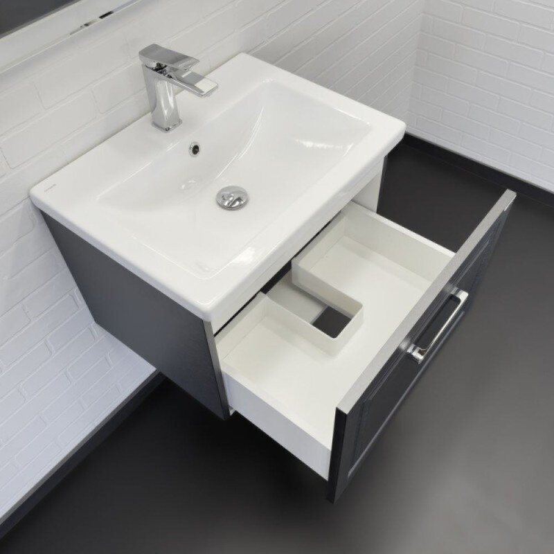 Тумба с раковиной Comfortу Бросно 00-00020428 (00-00020428CF), 60 см, подвесная, оружейная сталь, раковина Como 60, белая