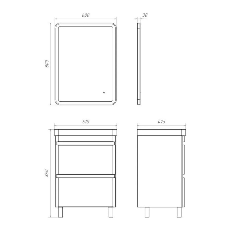 Тумба с раковиной Comforty Валдай 00-00020673, 60 см, напольная, белая матовая