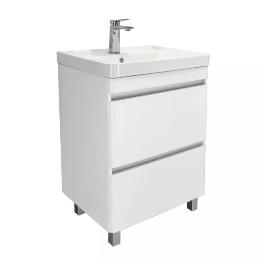 Тумба с раковиной Comforty Валдай 00-00020673, 60 см, напольная, белая матовая