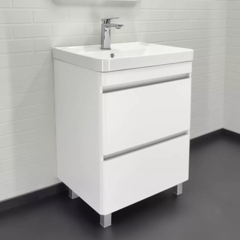Тумба с раковиной Comforty Валдай 00-00020673, 60 см, напольная, белая матовая