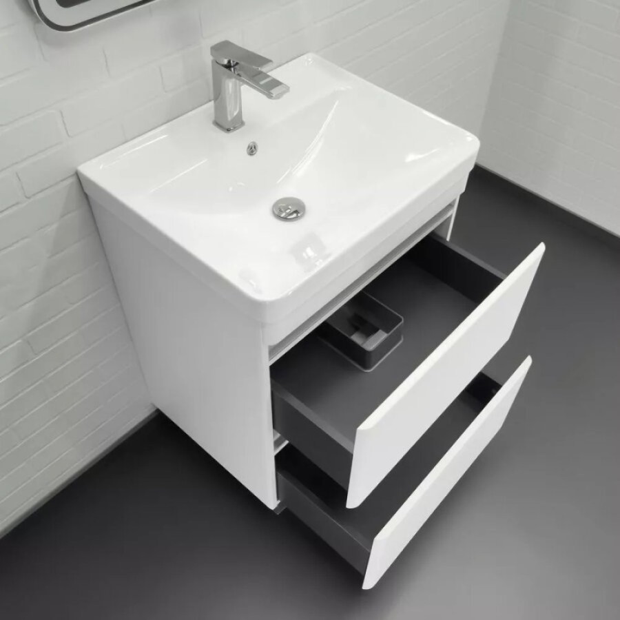 Тумба с раковиной Comforty Валдай 00-00020673, 60 см, напольная, белая матовая
