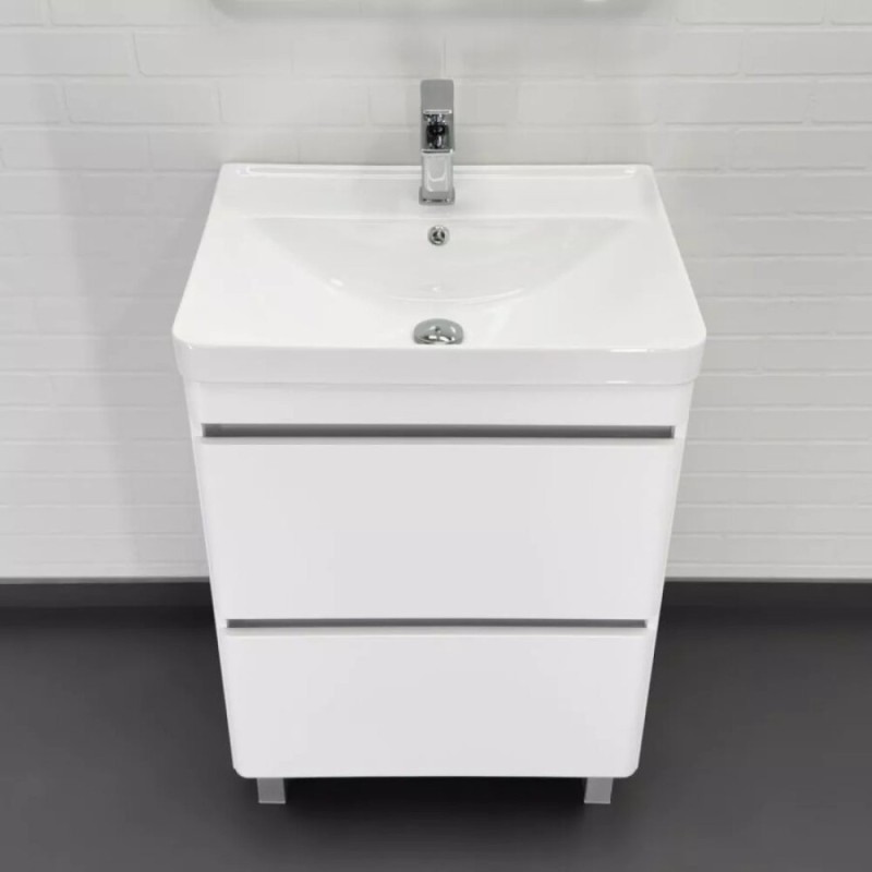 Тумба с раковиной Comforty Валдай 00-00020673, 60 см, напольная, белая матовая