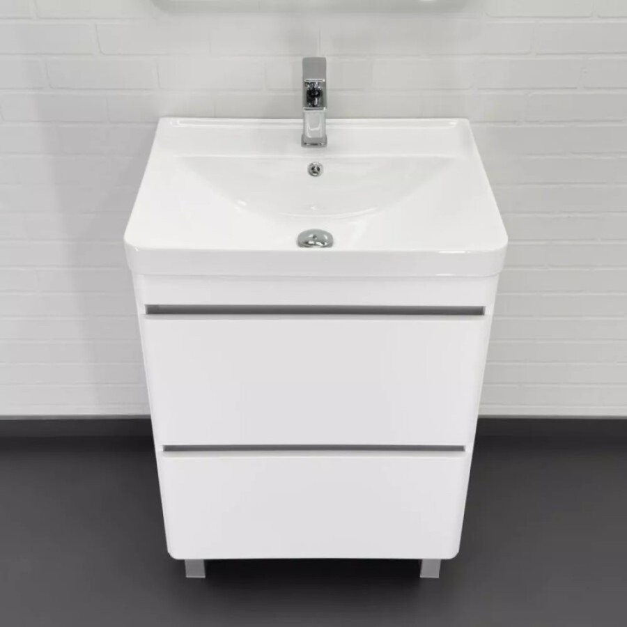 Тумба с раковиной Comforty Валдай 00-00020673, 60 см, напольная, белая матовая