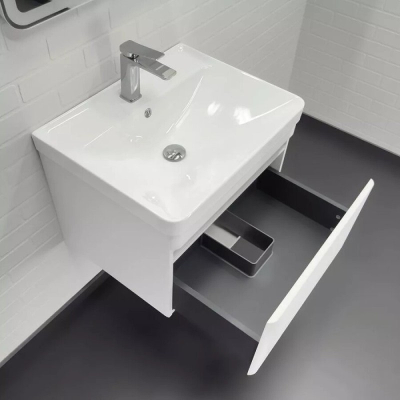 Тумба с раковиной Comforty Валдай 00-00020674, 60 см, подвесная, белая матовая
