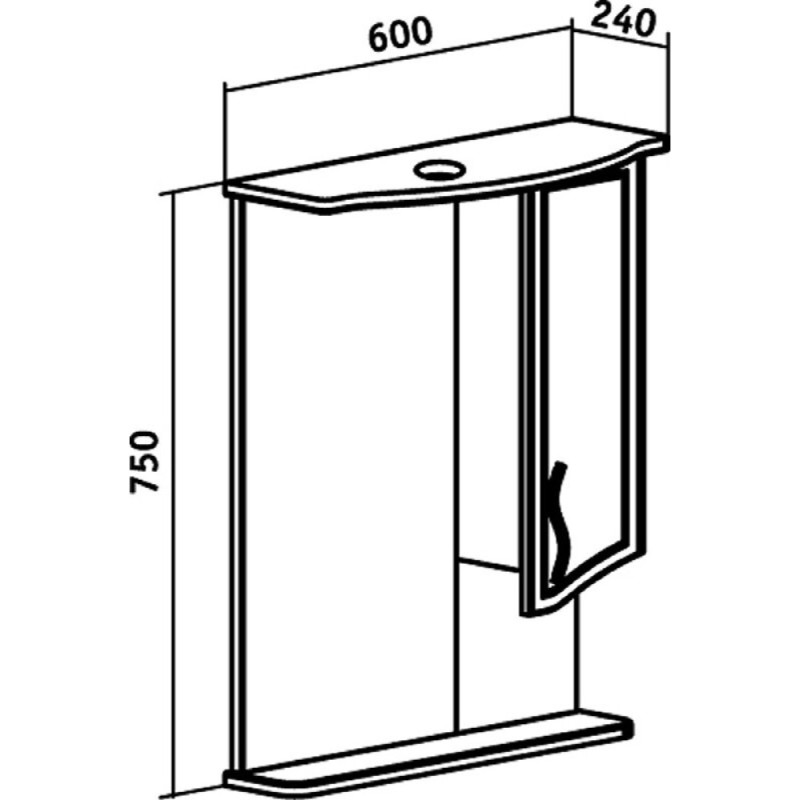 Зеркальный шкаф Runo Севилья 60, правый, с подсветкой, белый, 00000000790