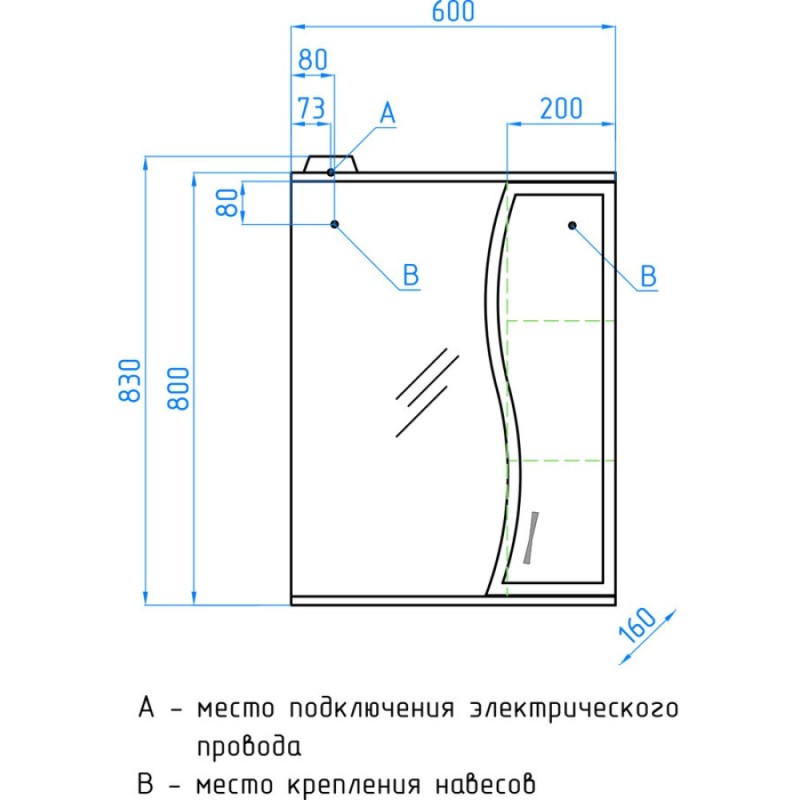 Зеркало-шкаф Style Line Эко Волна Панда Волна 60/С ЛС-00000131, 60 см, подвесное, правое, белое