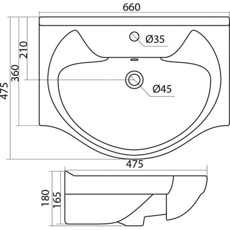 Раковина Style Line Байкал ЛС-00000144, 65 см, фарфор, цвет белый