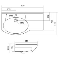 Раковина Style Line Коралл ЛС-00000163, 85 см, левая, фаянс, цвет белый