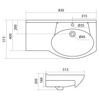 Раковина Style Line Коралл ЛС-00000163, 85 см, левая, фаянс, цвет белый