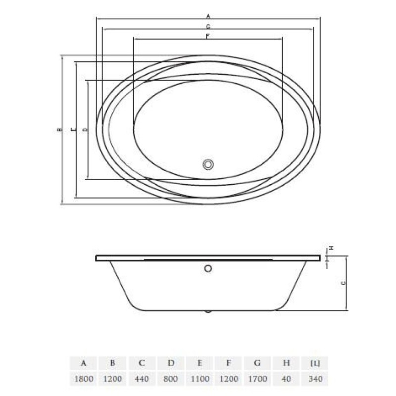 Ванна акриловая Vayer Opal 180 х 120 см