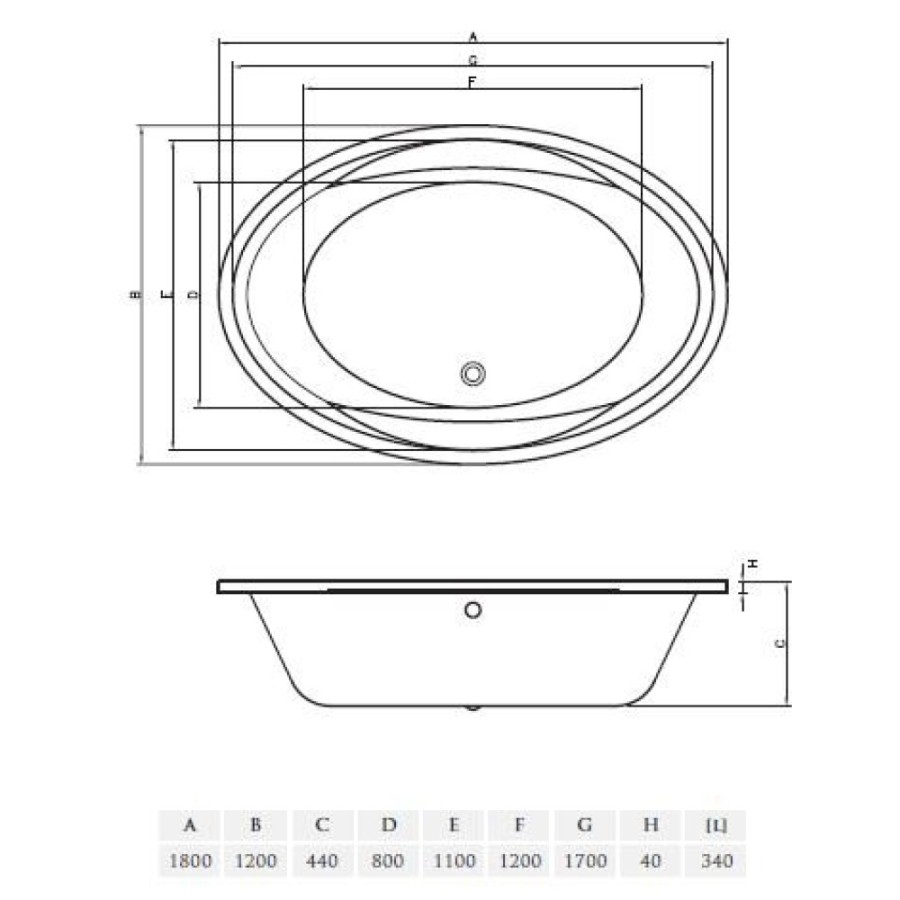 Ванна акриловая Vayer Opal 180 х 120 см