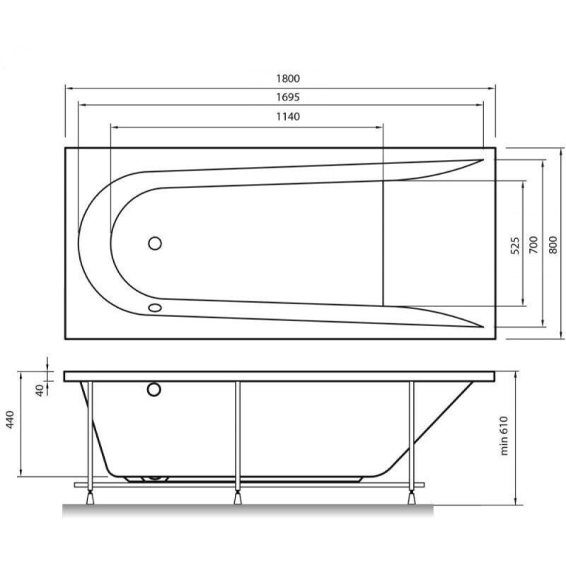 Ванна акриловая Vayer Boomerang 180.080.045.1-1.0.0, 180 х 80 см