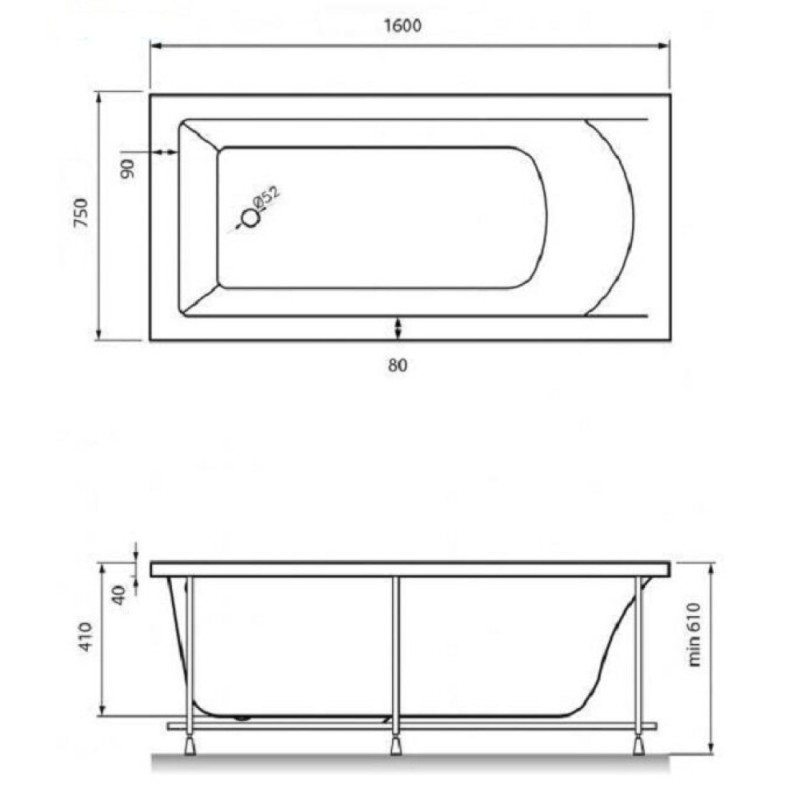 Ванна акриловая Vayer Savero Гл000011565 160 x 75 см, белая