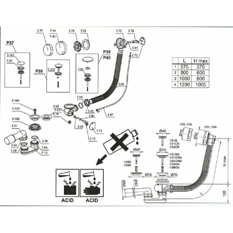 Слив-перелив полуавтомат Vega V55К 120 см, Гл000015493, хром