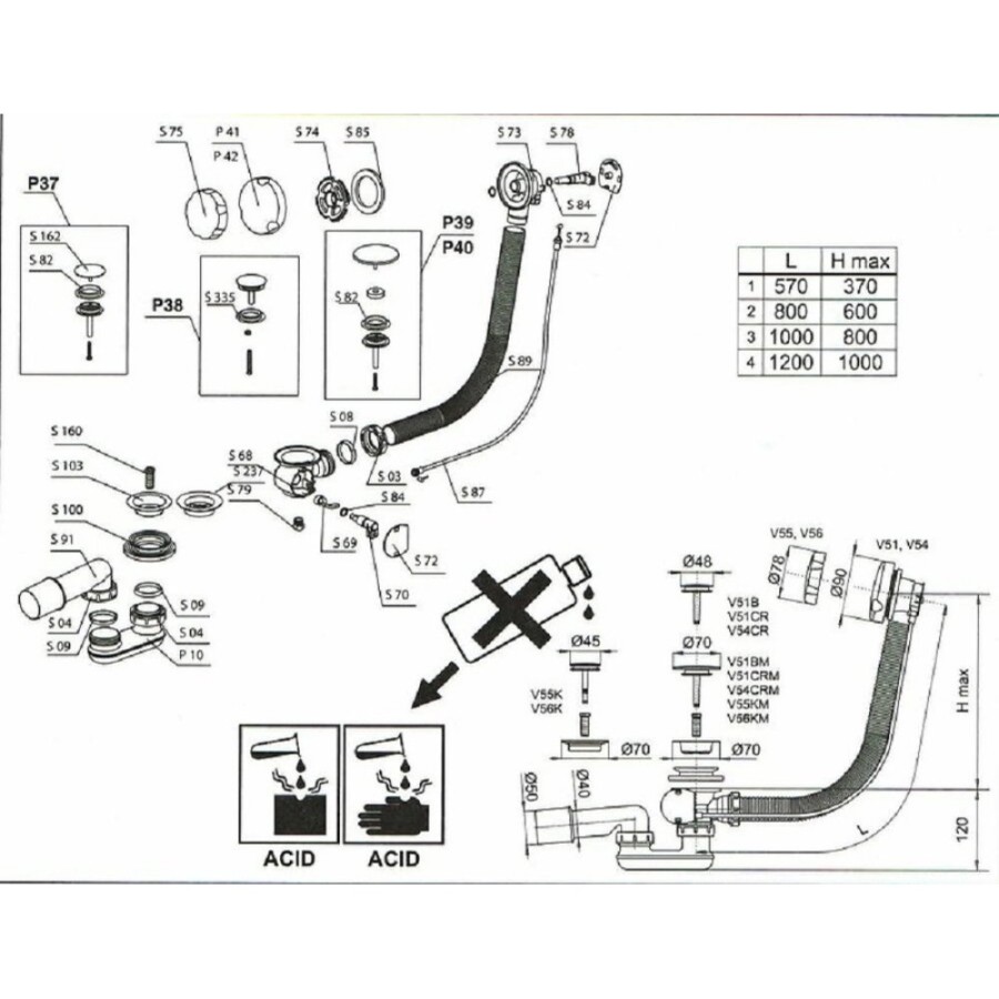 Слив-перелив полуавтомат Vega V55К 120 см, Гл000015493, хром