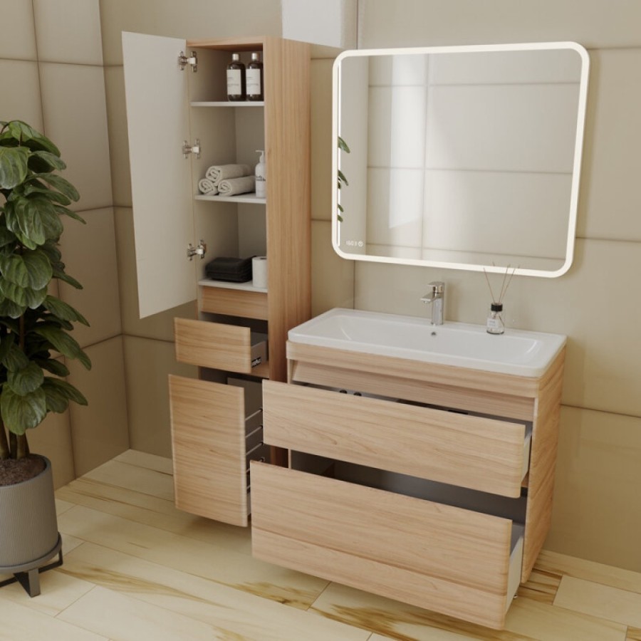 Тумба под раковину Style Line Атлантика 90 СС-00002218 Люкс Plus, 90 см, напольная, ясень перламутр