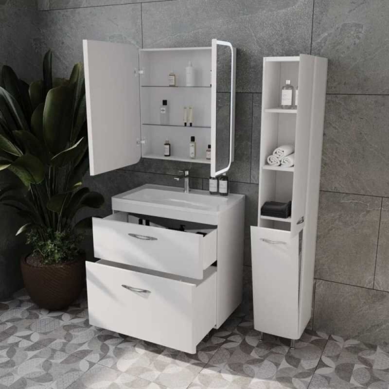 Зеркало-шкаф Style Line El Fante Каре 80 СС-00002276, 80 см, с подсветкой и сенсором, белое
