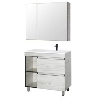 Тумба под раковину Style Line Берлин 90 Plus, 90 см, напольная, 2 ящика, ниши, соната, правая, ЛС-00002288