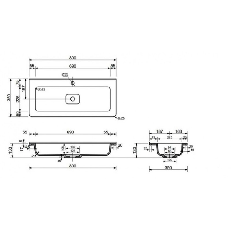 Раковина Style Line Каре СС-00002297 Люкс Мини 80 х 35 см, белая