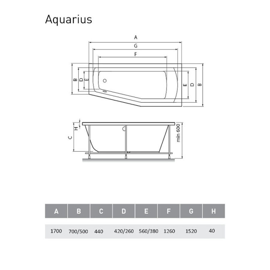 Ванна акриловая Relisan Aquarius, 170 х 70 см, левая