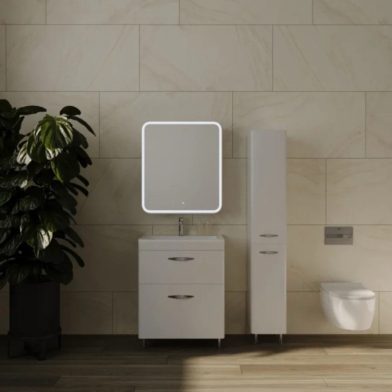 Зеркальный шкаф Style Line El Fante Каре 70 см, с подсветкой, левый, белый, СС-00002371