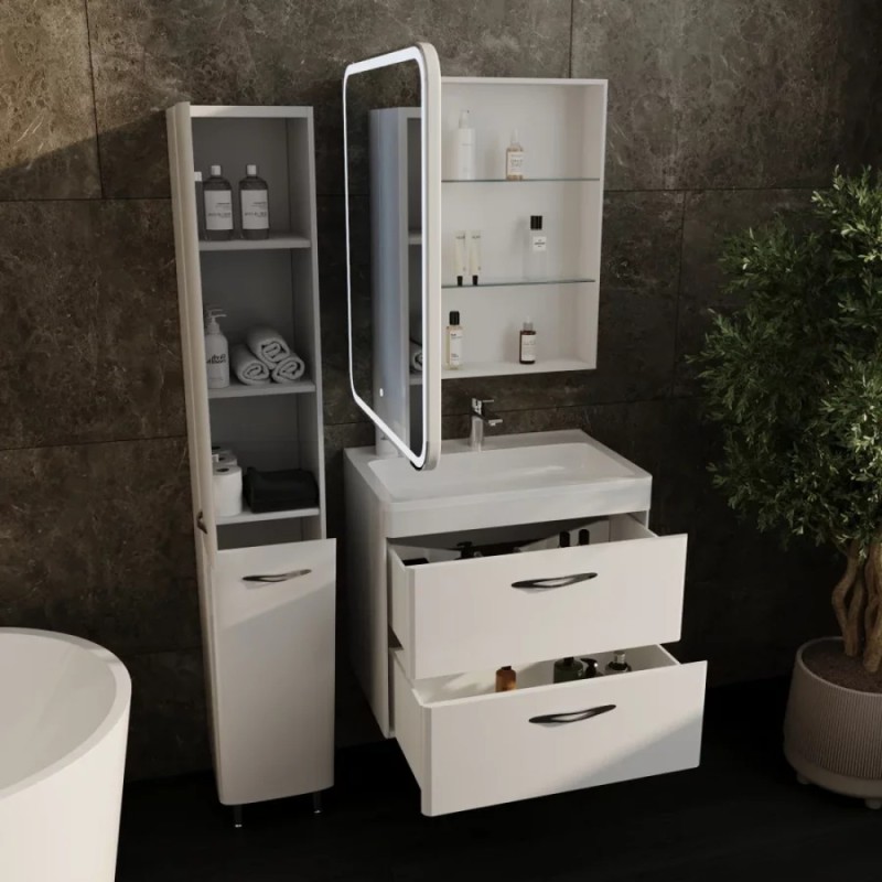 Зеркальный шкаф Style Line El Fante Каре 70 см, с подсветкой, левый, белый, СС-00002371