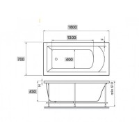 Ванна акриловая Vayer Milana 180 х 70 см, прямоугольная, белая