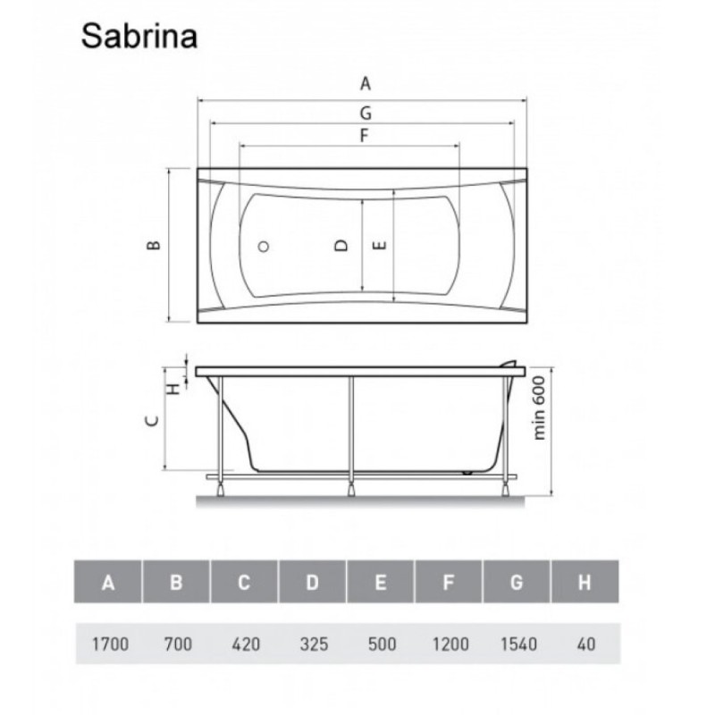 Ванна акриловая Relisan Sabrina 170 x 70 см, Гл000024804, белый