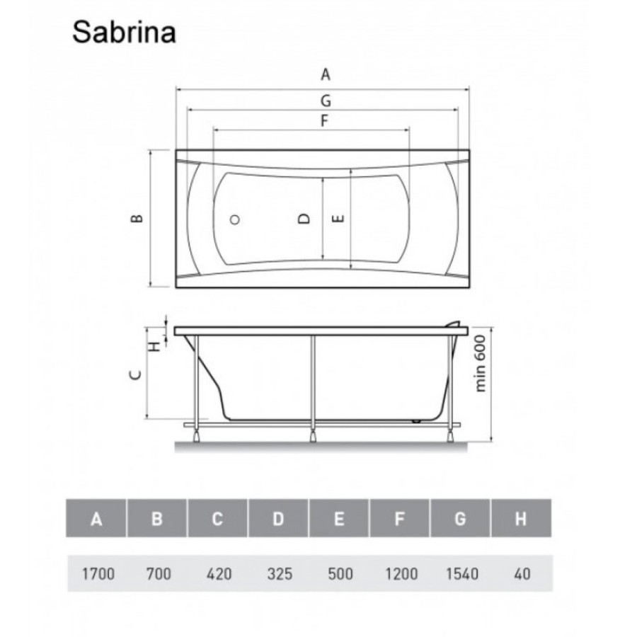 Ванна акриловая Relisan Sabrina 170 x 70 см, Гл000024804, белый