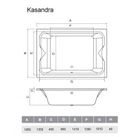 Ванна акриловая Vayer Kasandra 195 х 135 см, прямоугольная, белая, Гл000025030