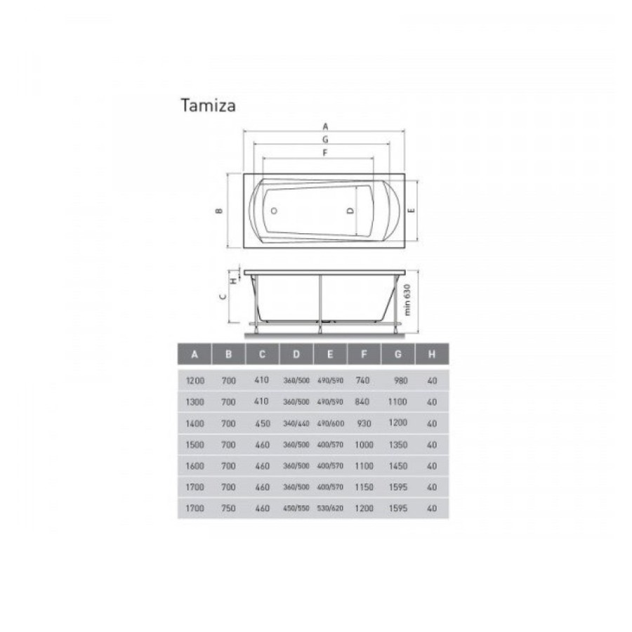 Ванна акриловая Relisan Tamiza 130 x 70 см, Гл000025051, белый