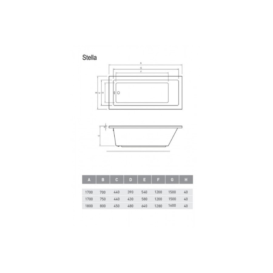 Ванна акриловая Relisan Stella Гл000026028 170 х 70 см, белая