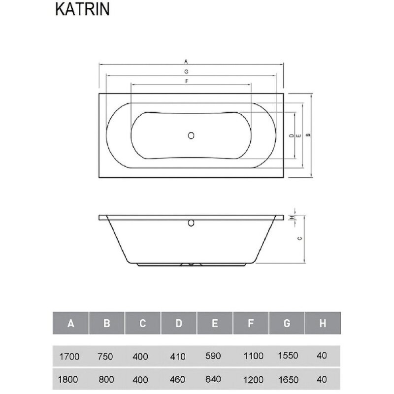 Ванна акриловая Relisan Katrin Гл000026033 180 х 80 см, белая