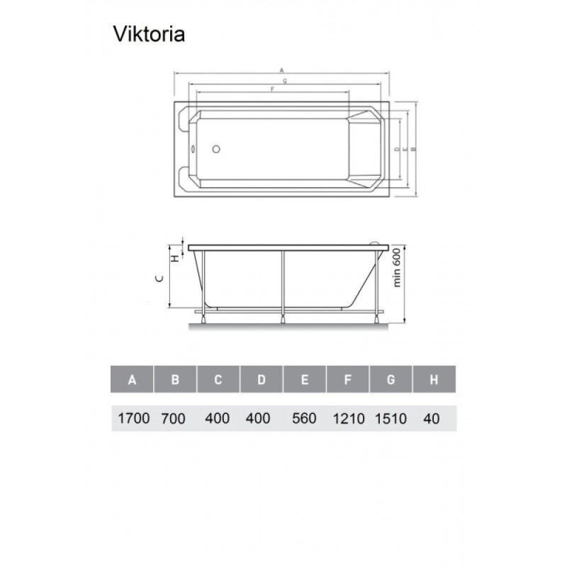 Ванна акриловая Relisan Viktoria, 170 х 70 см, белая, Гл000026566