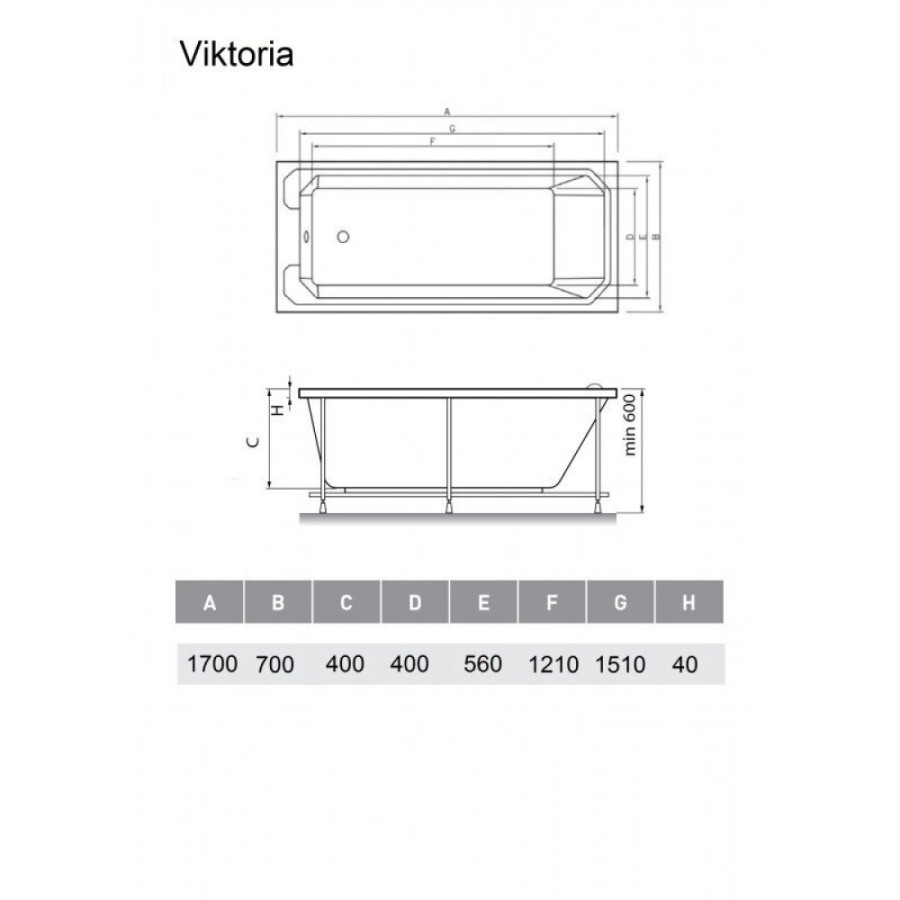 Ванна акриловая Relisan Viktoria, 170 х 70 см, белая, Гл000026566