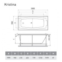 Ванна акриловая Relisan Kristina Гл000027315, 180 x 90 см, белый