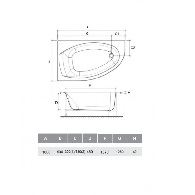 Ванна акриловая Relisan Eco Plus Нева Гл000027715, 160 х 90 см, правая, цвет белый