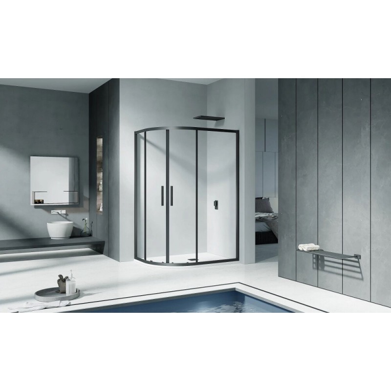 Душевое ограждение Good Door Cofe R-120-C-B, 120 х 80 х 190 см, стекло прозрачное, профиль черный, КФ00004