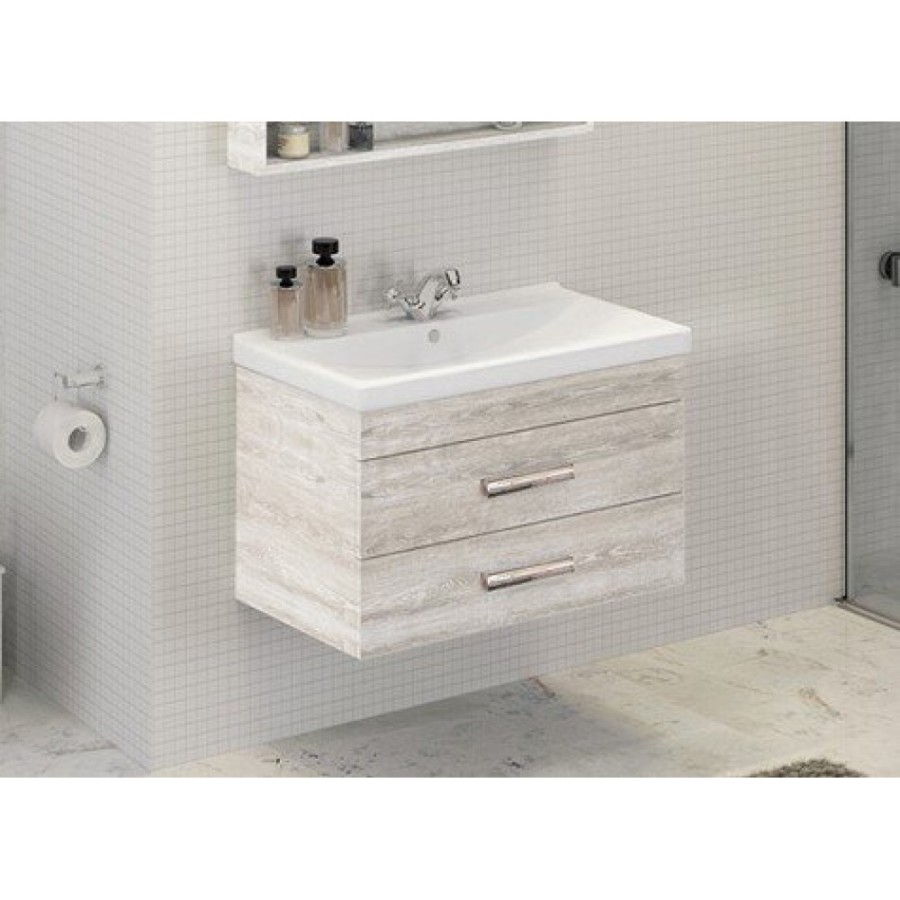 Тумба с раковиной Comfortу Никосия, 80 см, дуб белый, 00004138839 (00004138839CF)