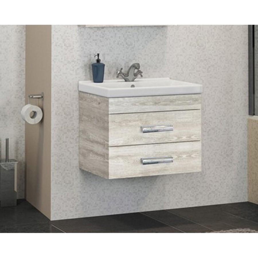 Тумба с раковиной Comfortу Никосия, 60 см, дуб белый, 00004138879 (00004138879CF)