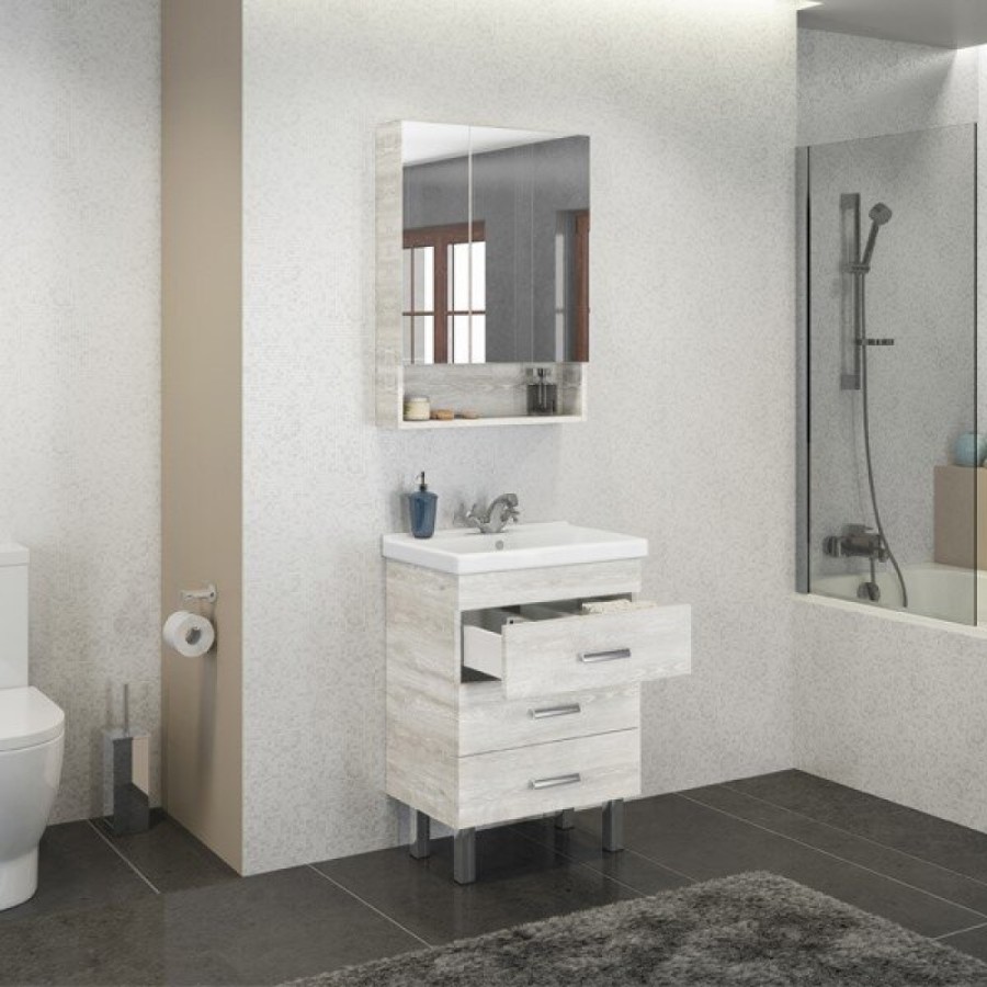 Тумба с раковиной Comfortу Никосия, 60 см, дуб белый, 00004142203 (00004142203CF)