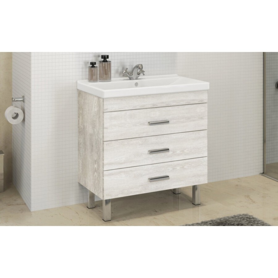Тумба с раковиной Comfortу Никосия, 80 см, дуб белый, 00004142204 (00004142204CF)