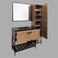 Тумба с раковиной Comforty Бредфорд, 90 см, напольная, коричневый, раковина 90E черная, 00004148003 (00004148003CF)