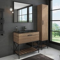 Тумба с раковиной Comforty Бредфорд, 90 см, напольная, коричневый, раковина 90E черная, 00004148003 (00004148003CF)