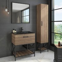 Тумба Comforty Бредфорд, 75 см, дуб темный с раковиной Comforty черная матовая, 00004149064 (00004149064CF)